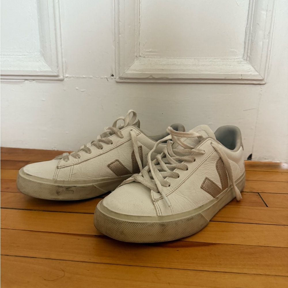 Veja White and Copper Low-Top Sneakers with Classic Design